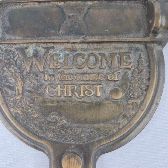 Vintage Brass Door Knocker Christian Theme Welcome in the Name of CHRIST  80's - Picture 8 of 16